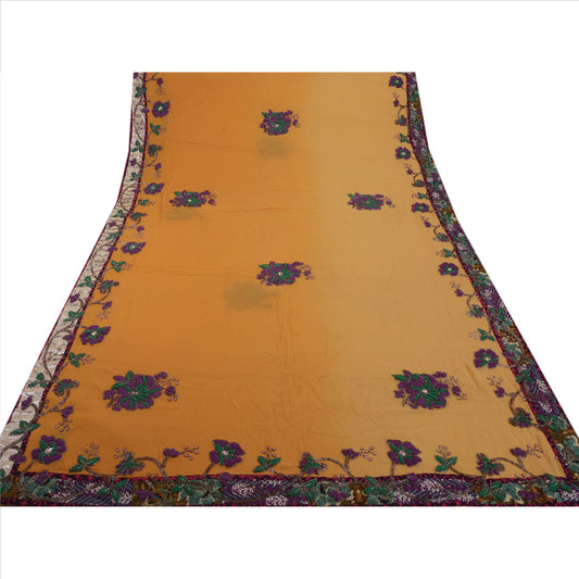 Sanskriti Vintage Indian Saree Georgette Hand Beaded Sustainable Fabric Ethnic Sari Glass