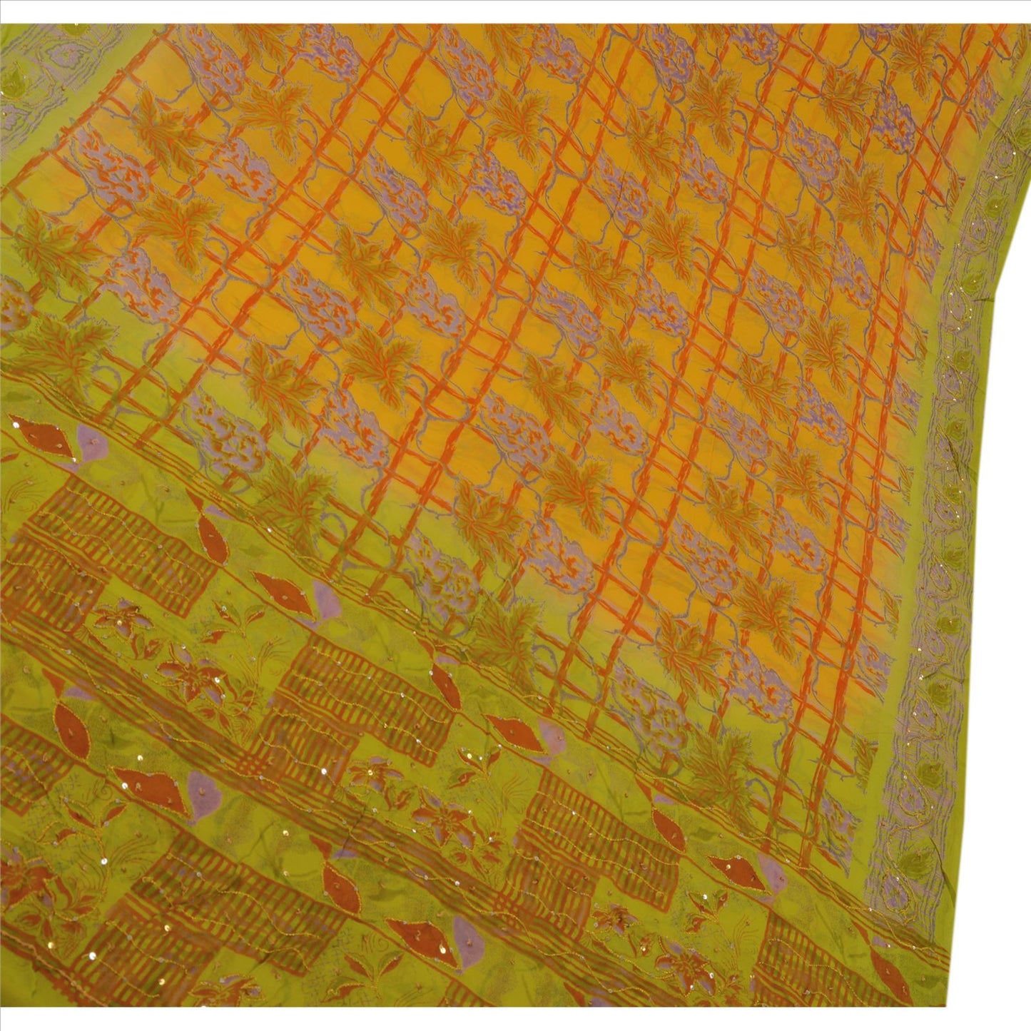 Sanskriti Vintage Indian Saree 100% Pure Georgette Silk Hand Beaded Sustainable Fabric Sequins Sari