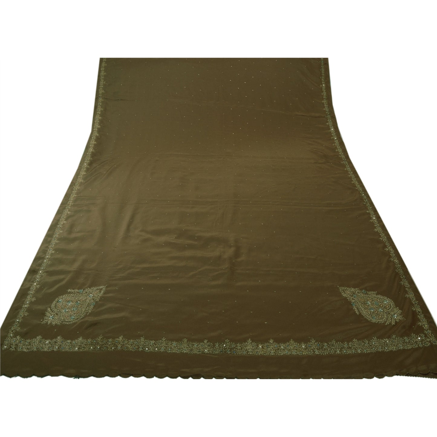 Sanskriti Vintage Saree Art Silk Hand Embroidery Brown Sustainable Fabric Zari Work Sari