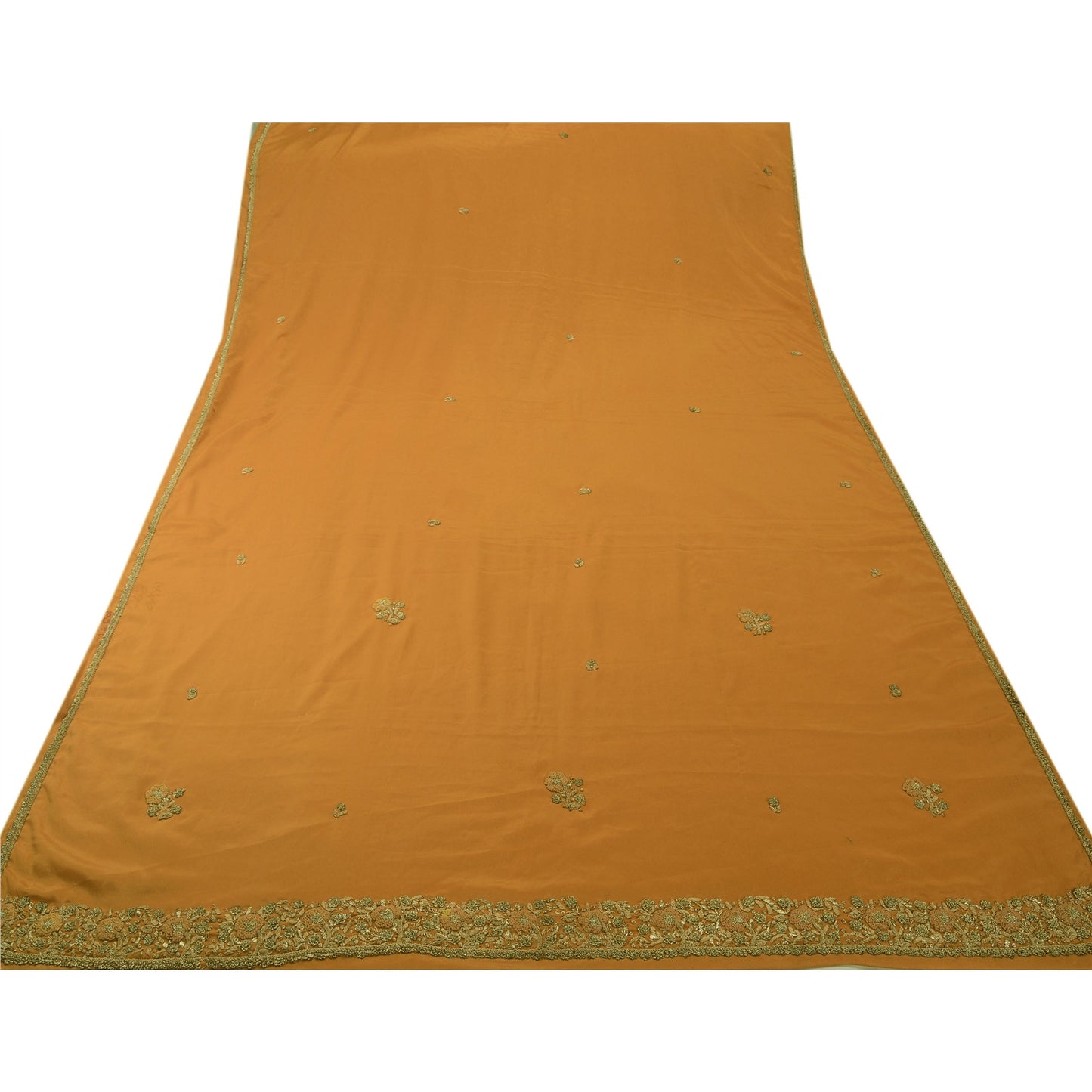 Sanskriti Vintage Indian Saree Art Silk Hand Embroidery Orange Sustainable Fabric Zari Sari