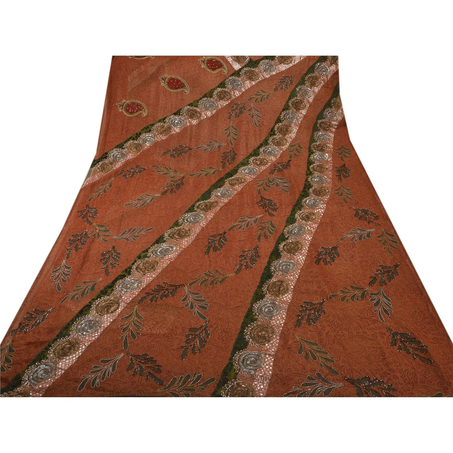 Sanskriti Vintage Antique Vintage Saree Blend Georgette Hand Embroidery Painted Sustainable Fabric Sari