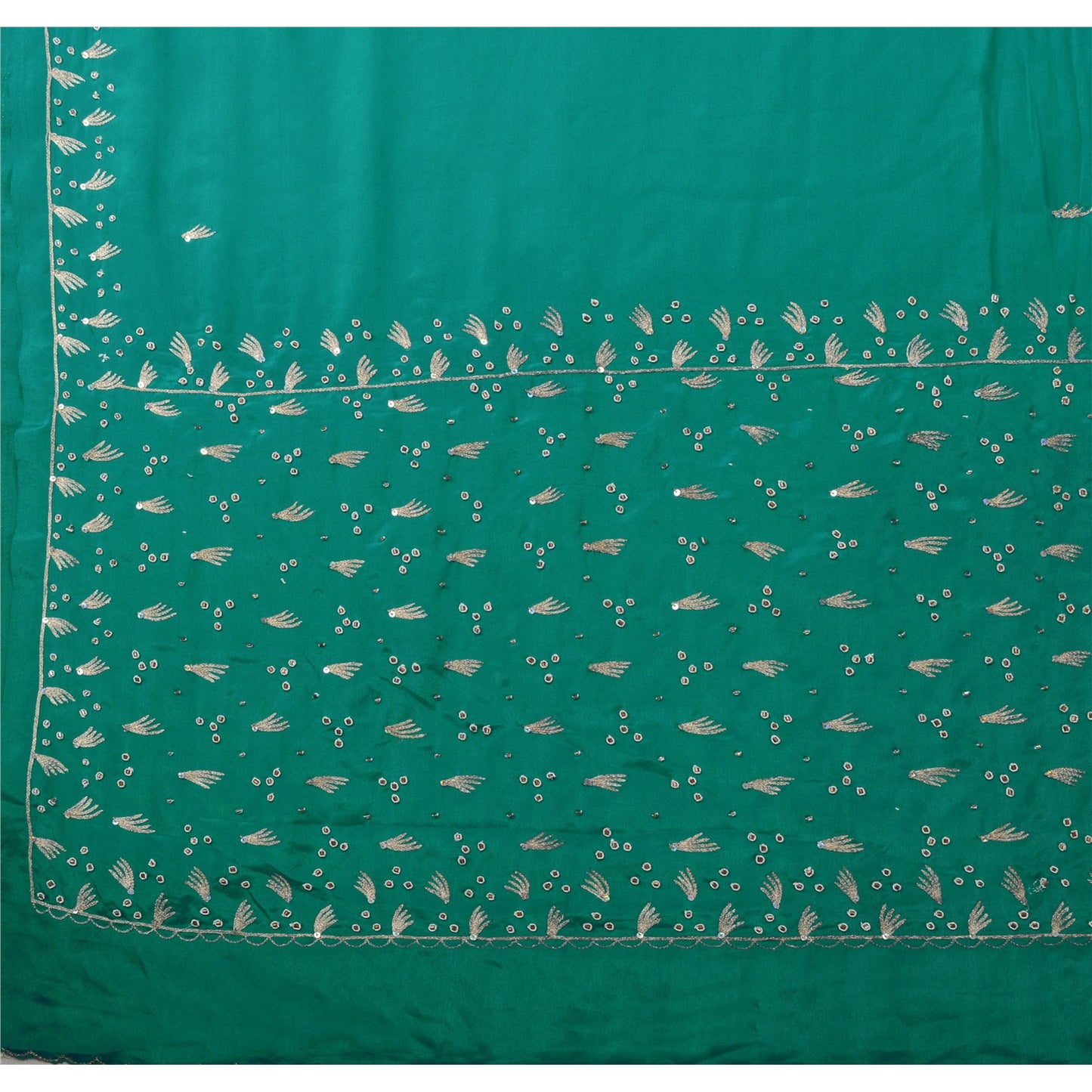 Sanskriti Vintage Indian Saree Art Silk Hand Beaded Green Craft Sustainable Fabric Zari Sari