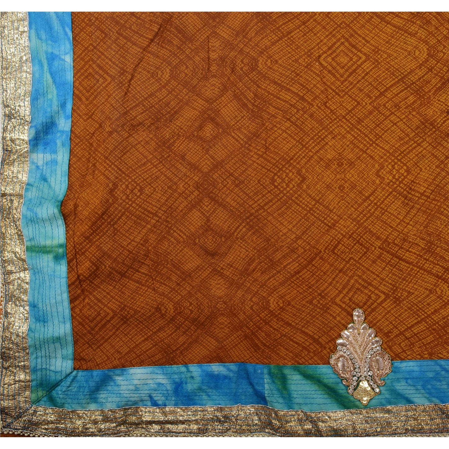 Sanskriti Vintage Brown Saree Blend Georgette Hand Beaded Sustainable Fabric Ethnic Premium Sari