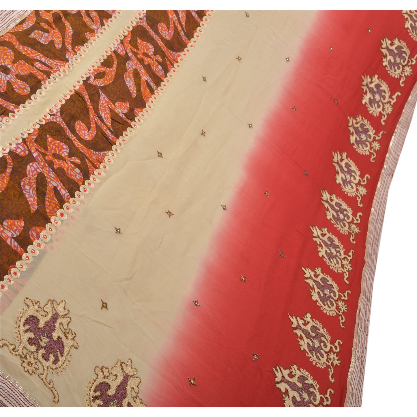 Sanskriti Vintage Indian Saree Blend Georgette Hand Beaded Sustainable Fabric Cultural Premium Sari