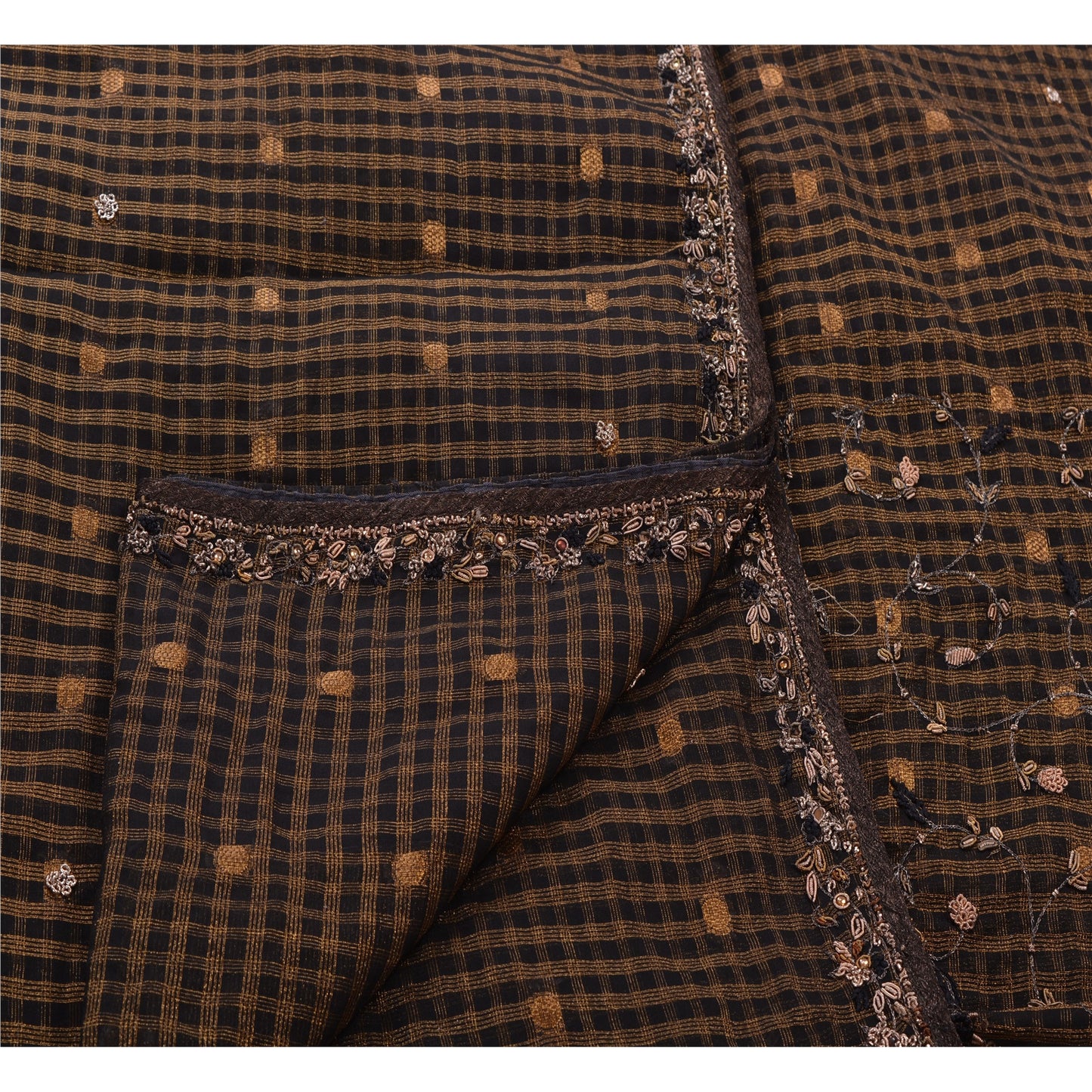 Sanskriti Vintage Saree Georgette Hand Beaded Woven Sustainable Fabric Ethnic Premium Sari