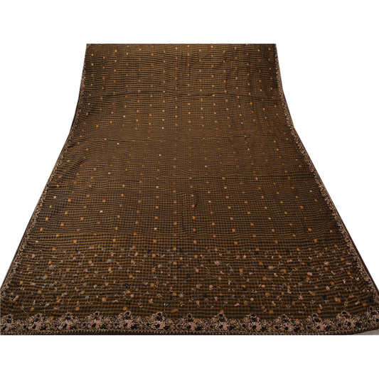 Sanskriti Vintage Saree Georgette Hand Beaded Woven Sustainable Fabric Ethnic Premium Sari