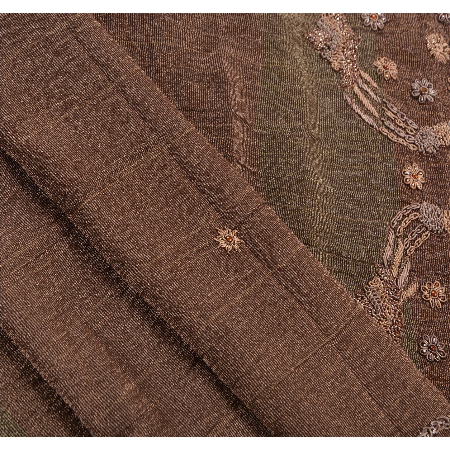 Sanskriti Vintage Sari Kunstsilke Håndperlevævet Bæredygtigt Stof Kulturel Premium Sari