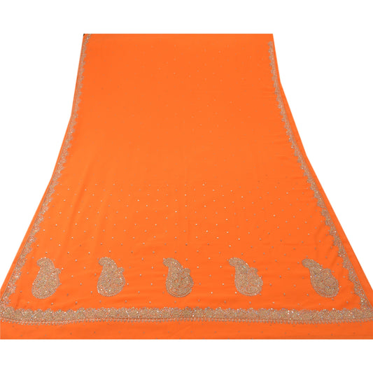 Sanskriti Vintage Indian Saree Georgette Hand Beaded Sustainable Fabric Ethnic Premium Sari