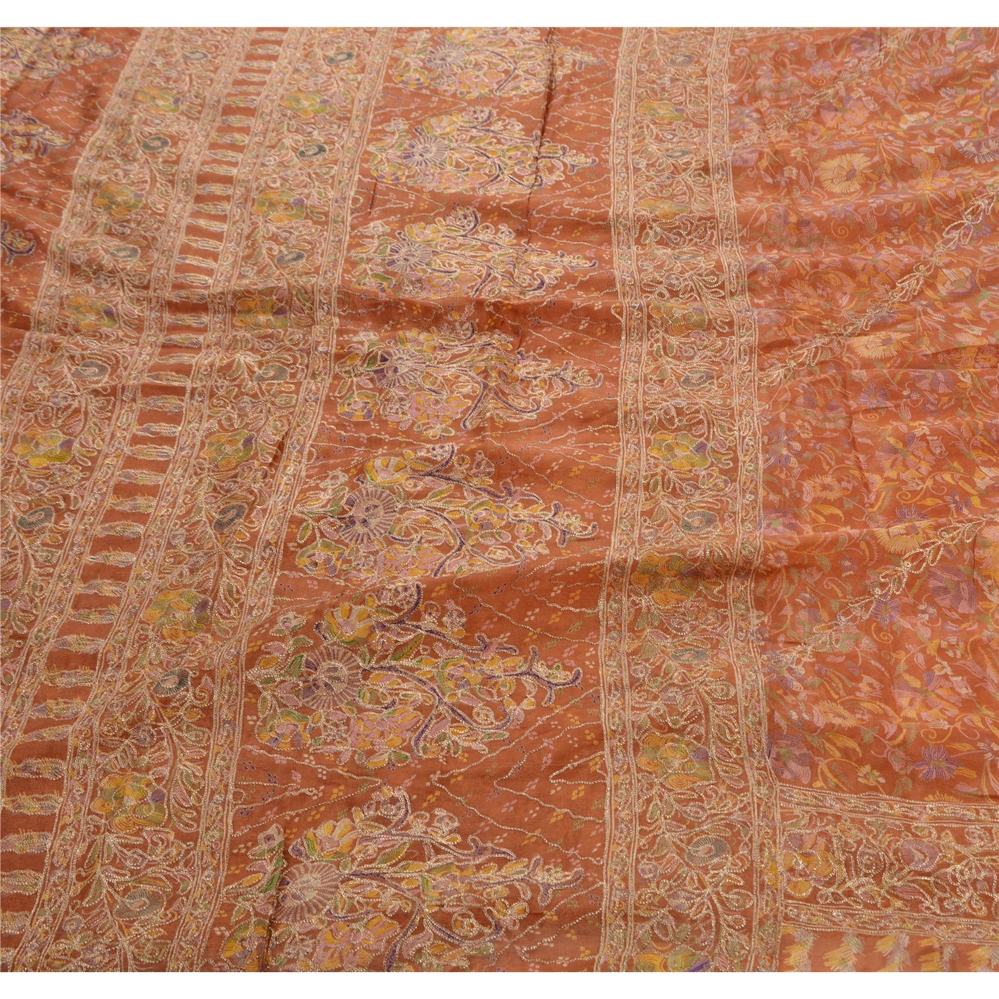Sanskriti Vintage indisk sari i silkeblanding, håndbroderet bæredygtigt stof, premium sari