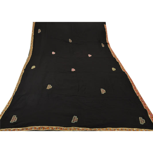 Sanskriti Vintage Saree Blend Georgette Hand Embroidery Black Sustainable Fabric Premium Sari