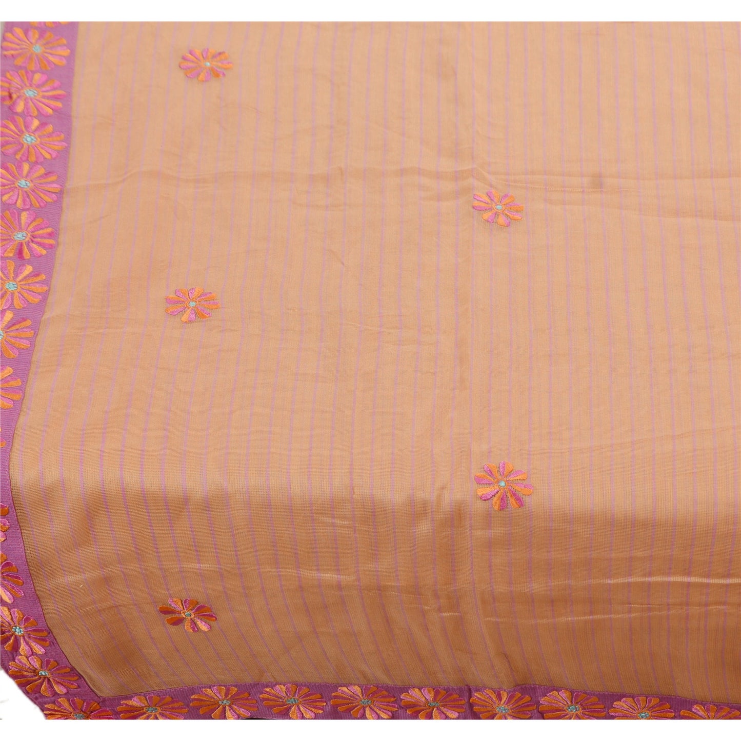 Sanskriti vintage indisk sari 100% ren bomuld broderet bæredygtigt stof premium sari
