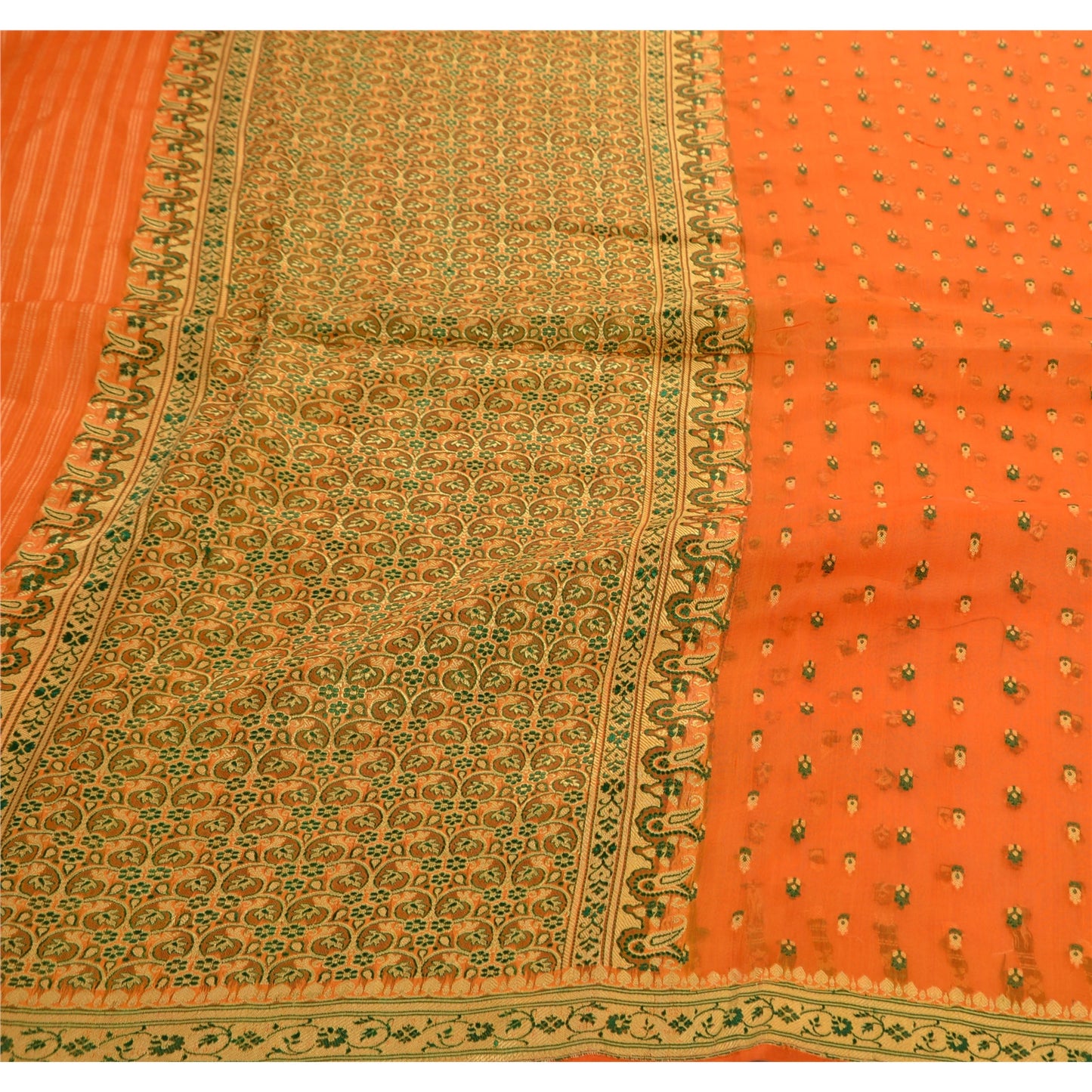 Sanskriti Vintage Indian Saree 100% Pure Organza Silk Woven Craft Sustainable Fabric Sari