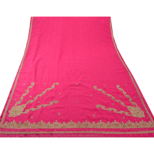 Sanskriti Vintage Antik Sari Georgette Håndbroderi Bæredygtigt Stof Premium Sari