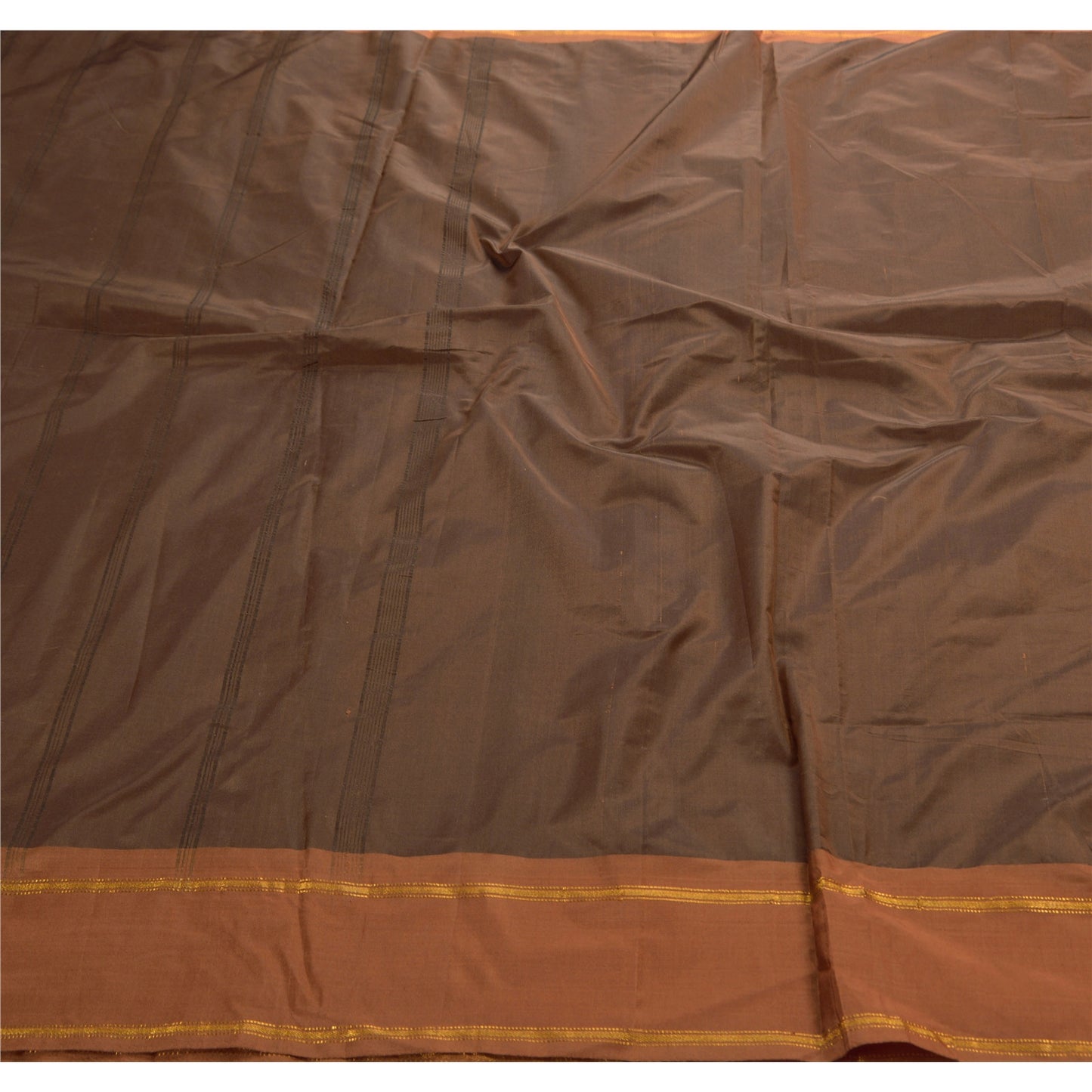 Sanskriti Vintage Indisk Sari Kunstsilke Brun Vævet Håndværk Bæredygtigt Stoff Sari