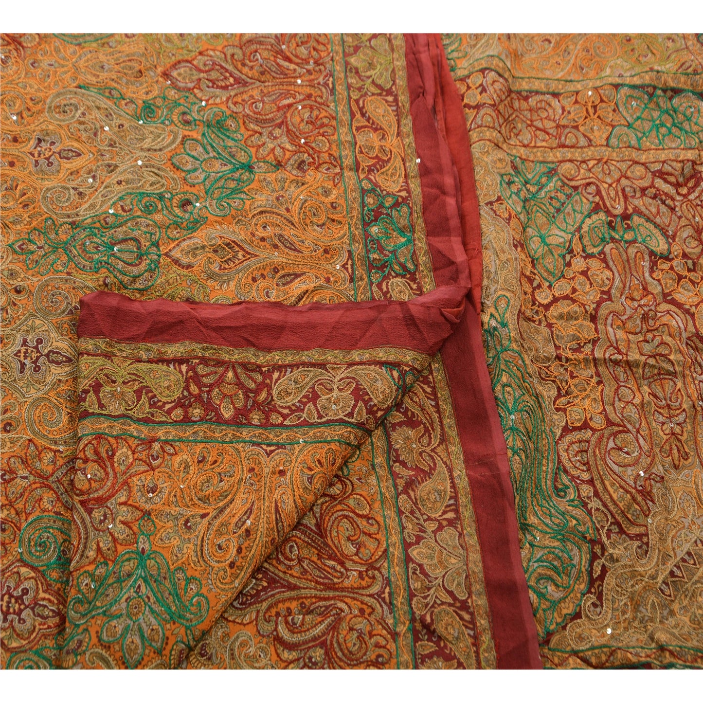 Sanskriti Vintage Indian Saree Pure Crepe Silk Hand Beaded Sustainable Fabric Premium Sari