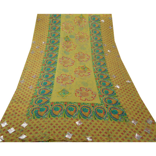 Sanskriti Vintage Indian Saree Georgette Hand Beaded Craft Sustainable Fabric Premium Sari