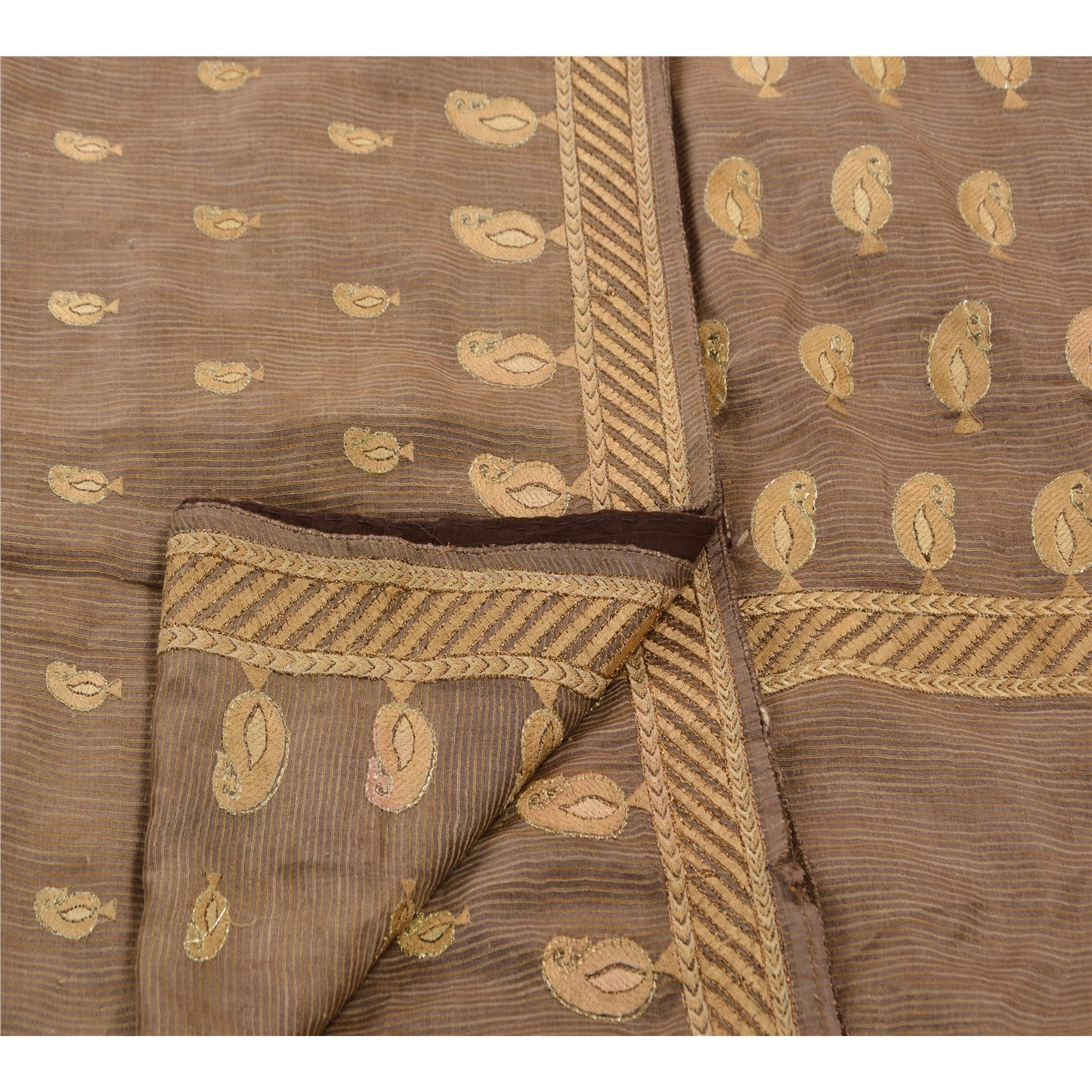 Sanskriti Vintage Indisk Sari Kunstsilke Broderet Håndværk Bæredygtigt Stof Premium Sari