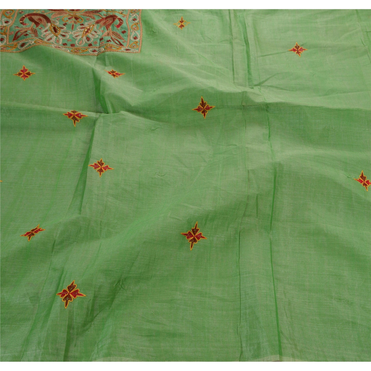 Sanskriti Vintage Antique Indian Saree Blend Cotton Hand Embroidery Sustainable Fabric Sari