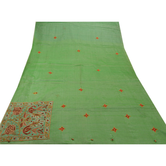 Sanskriti Vintage Antique Indian Saree Blend Cotton Hand Embroidery Sustainable Fabric Sari