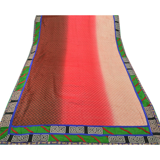 Sanskriti Vintage Indian Saree Art Silk Embroidered Woven Sustainable Fabric Premium Sari