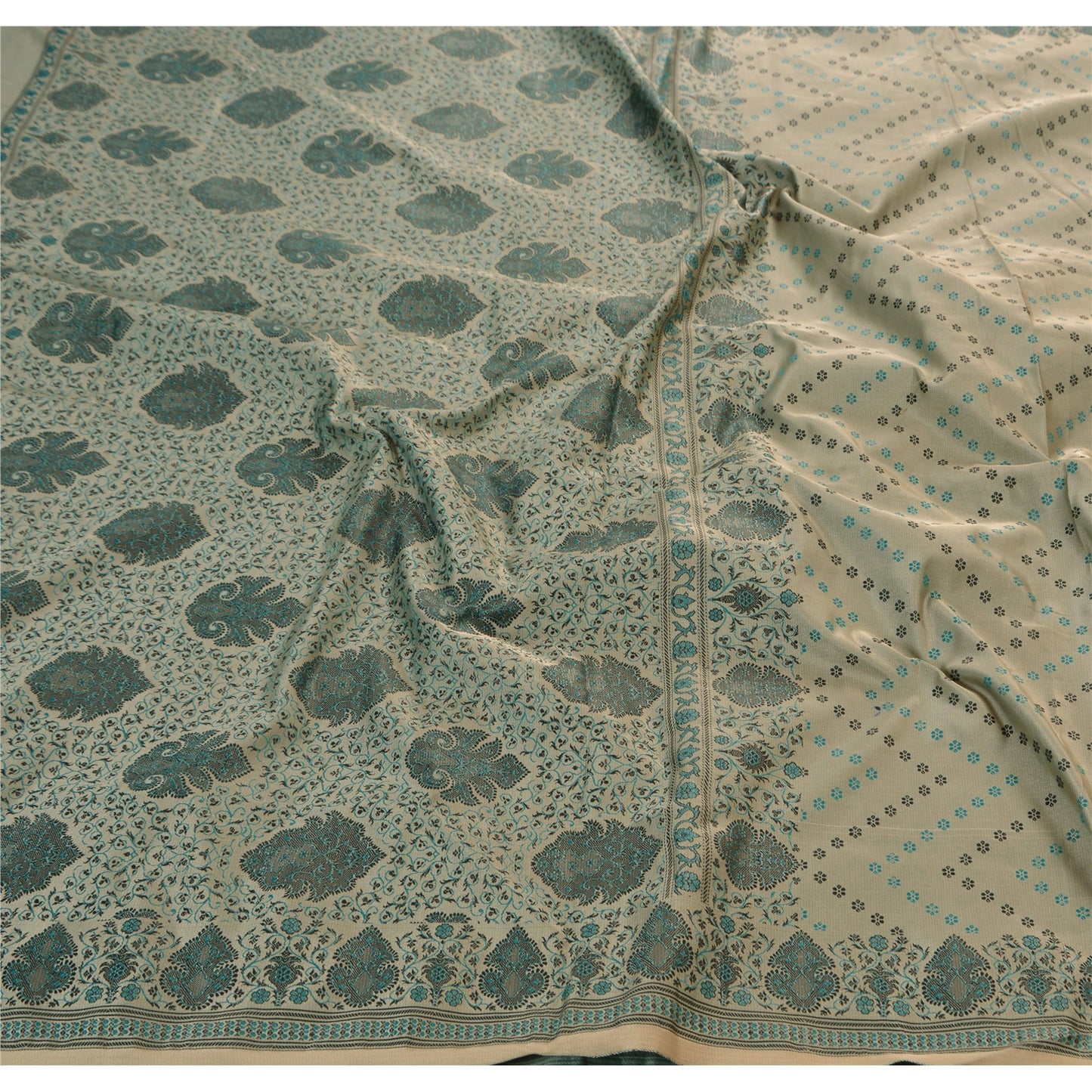 Sanskriti Vintage Indisk Sari Kunstsilke Grå Vævet Håndværk Bæredygtigt Stof Premium Sari