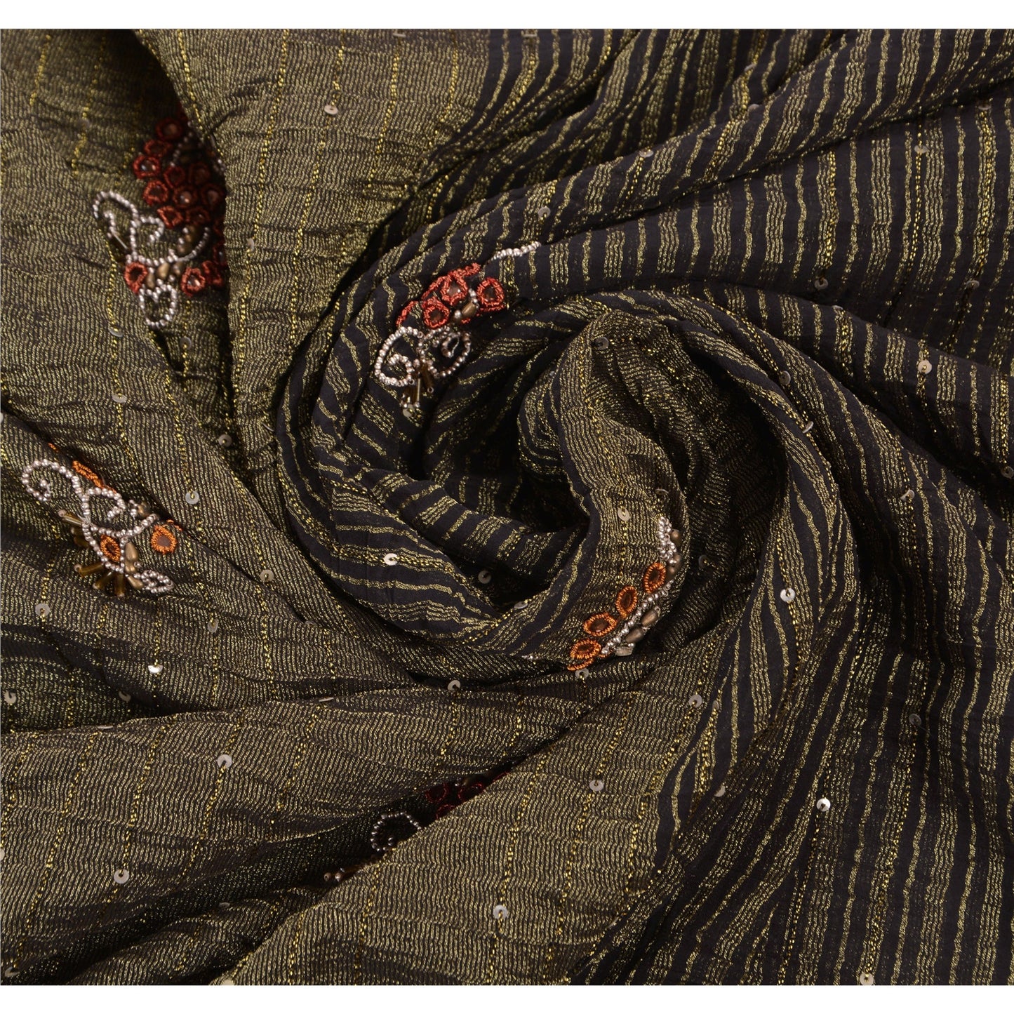 Sanskriti Vintage Indian Saree Georgette Hand Beaded Woven Sustainable Fabric Premium Sari