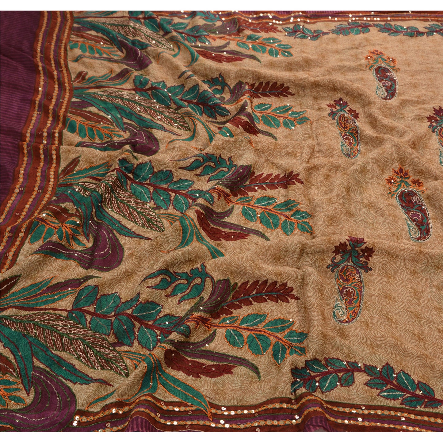 Sanskriti Vintage Saree Blend Georgette Hand Beaded Sustainable Fabric Cultural Premium Sari