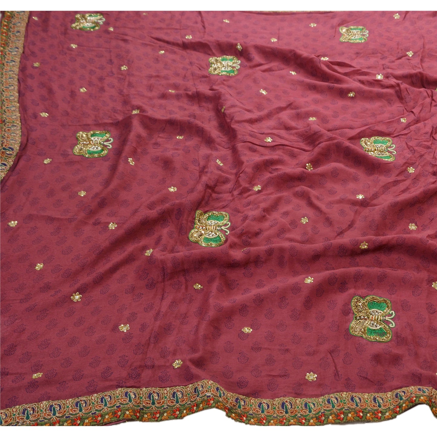 Sanskriti Vintage Indian Saree Blend Georgette Hand Beaded Sustainable Fabric Cultural Premium Sari