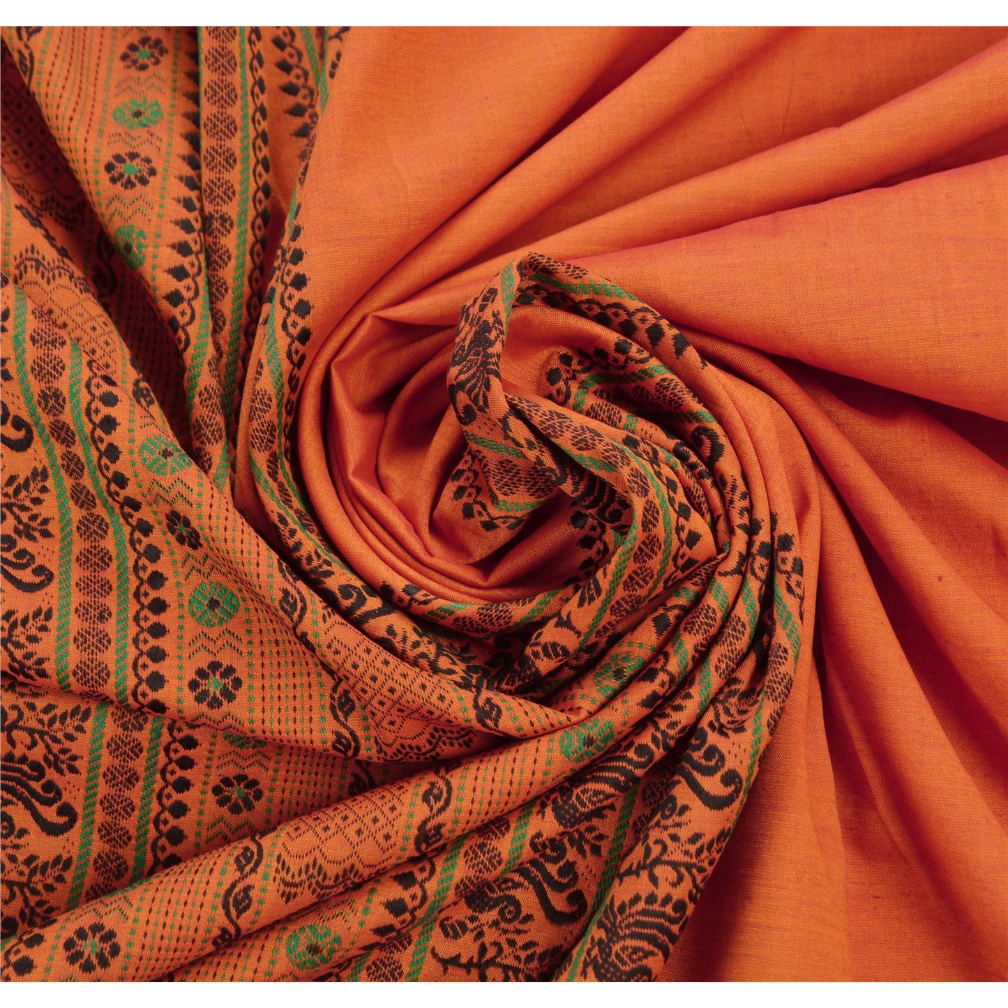 Sanskriti Vintage Indian Cultural Saree Cotton Orange Woven Craft Sustainable Fabric Premium Sari