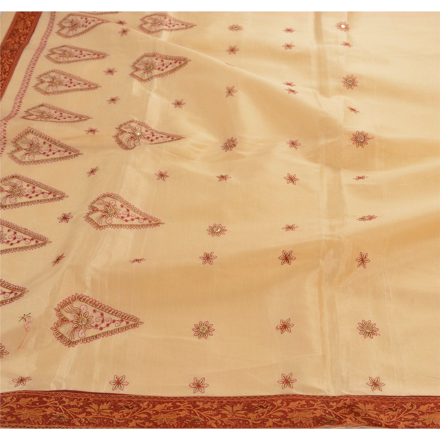 Sanskriti Vintage Indian Saree Art Silk Hand Embroidered Sustainable Fabric Premium Sari