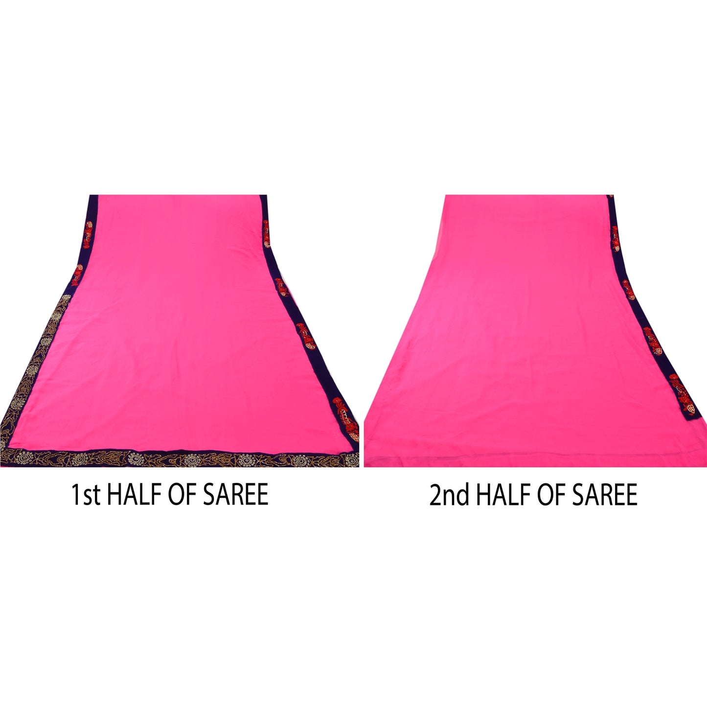 Sanskriti Vintage Saree Georgette Pink Hand Embroidery Craft Sustainable Fabric Premium Sari