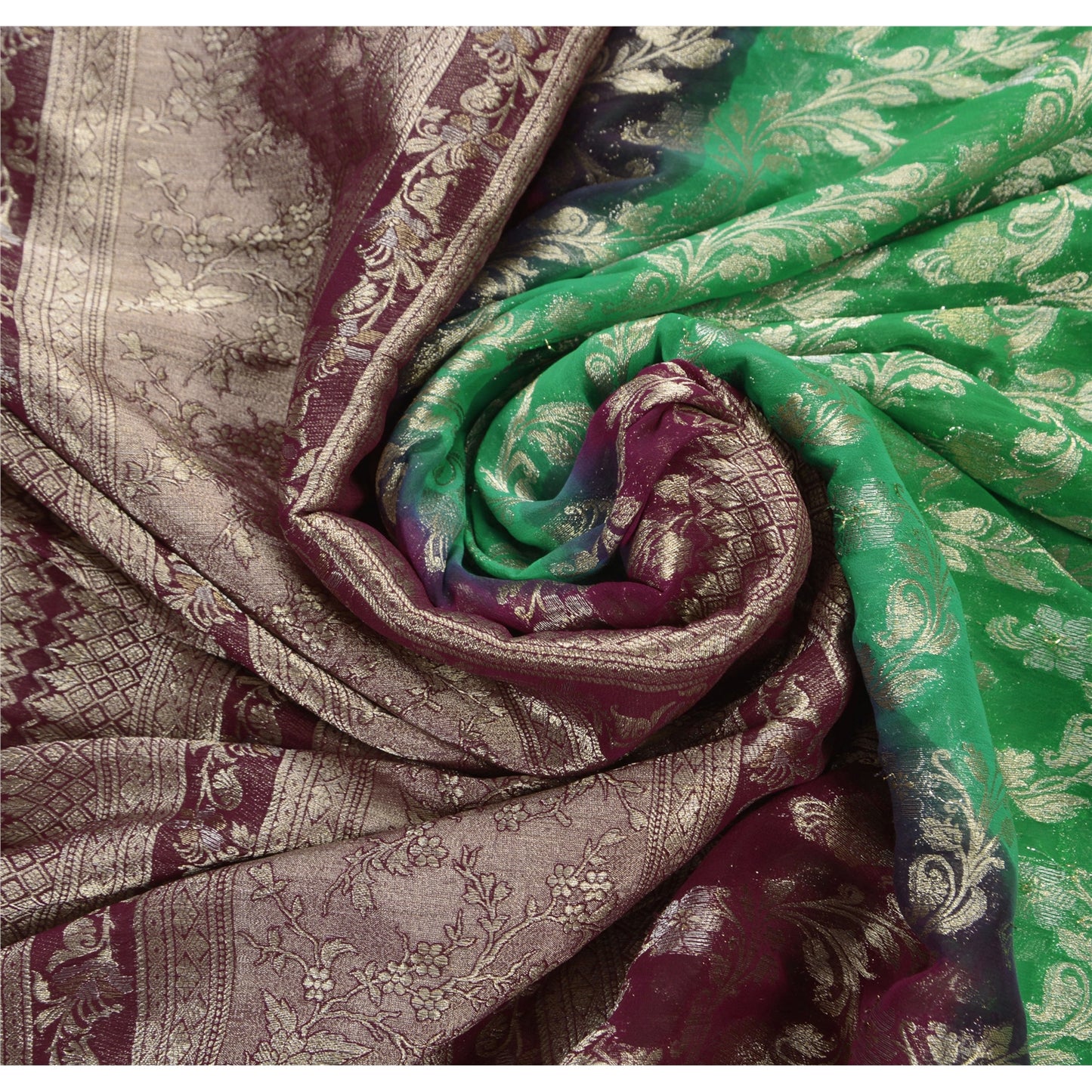 Sanskriti Vintage Premium Indian Saree Georgette Woven Sustainable Fabric Sari Brocade Zari