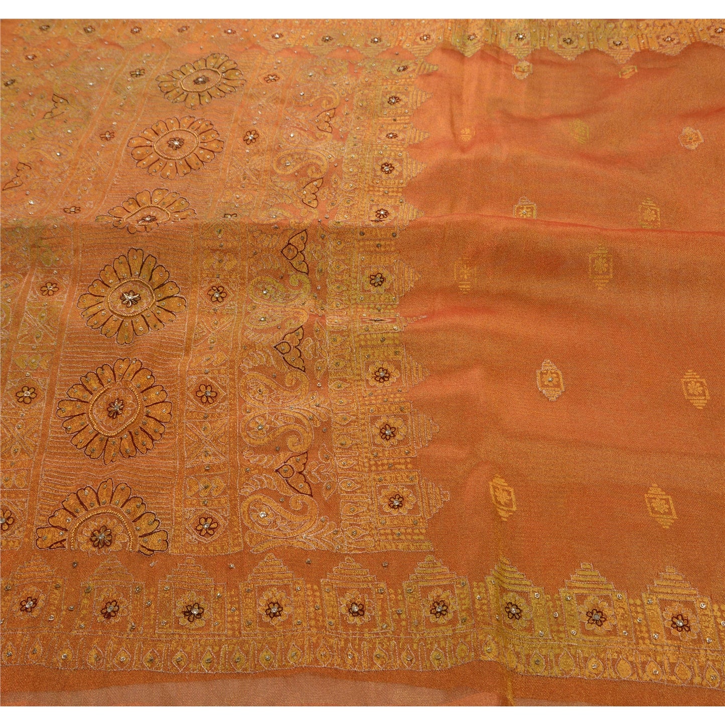 Sanskriti Vintage Antique Vintage Indian Saree Tissue Hand Embroidery Painted Sustainable Fabric Premium Sari