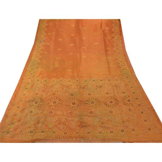 Sanskriti Vintage Antique Vintage Indian Saree Tissue Hand Embroidery Painted Sustainable Fabric Premium Sari