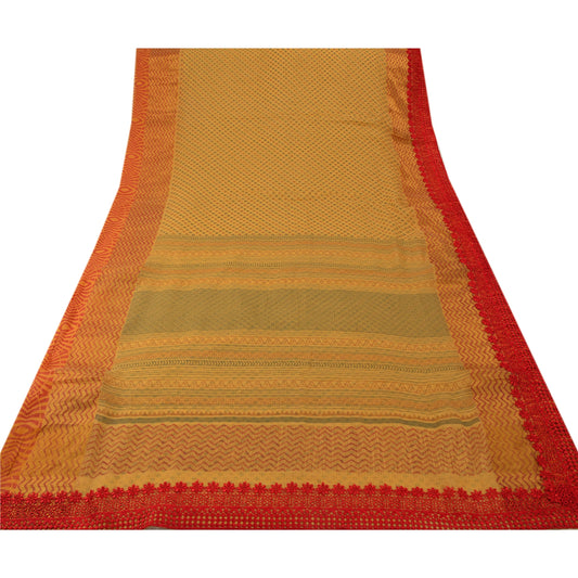 Sanskriti Vintage Indian Saree Yellow Cotton Embroidered Sustainable Fabric Block Printed Kota Premium Sari
