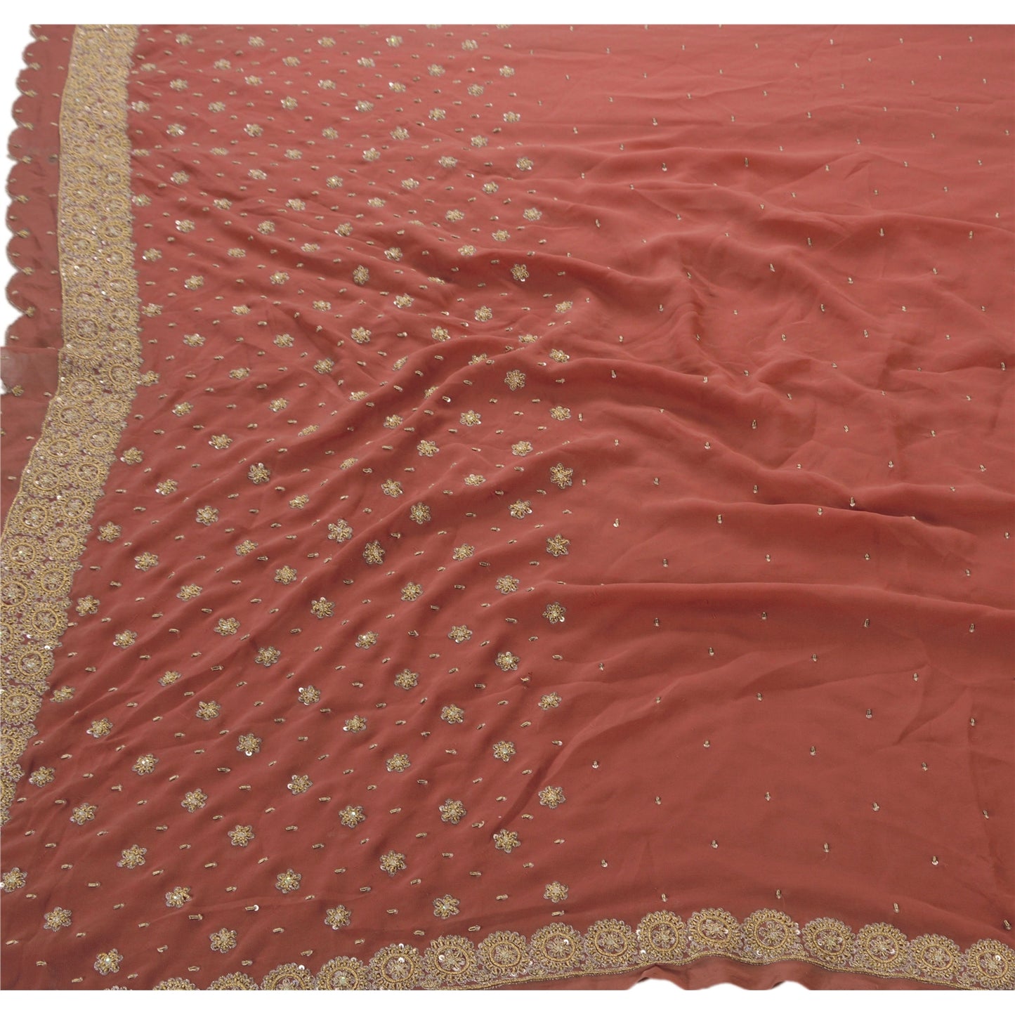 Sanskriti Vintage Antique Saree Georgette Hand Embroidery Sustainable Fabric Premium Sari