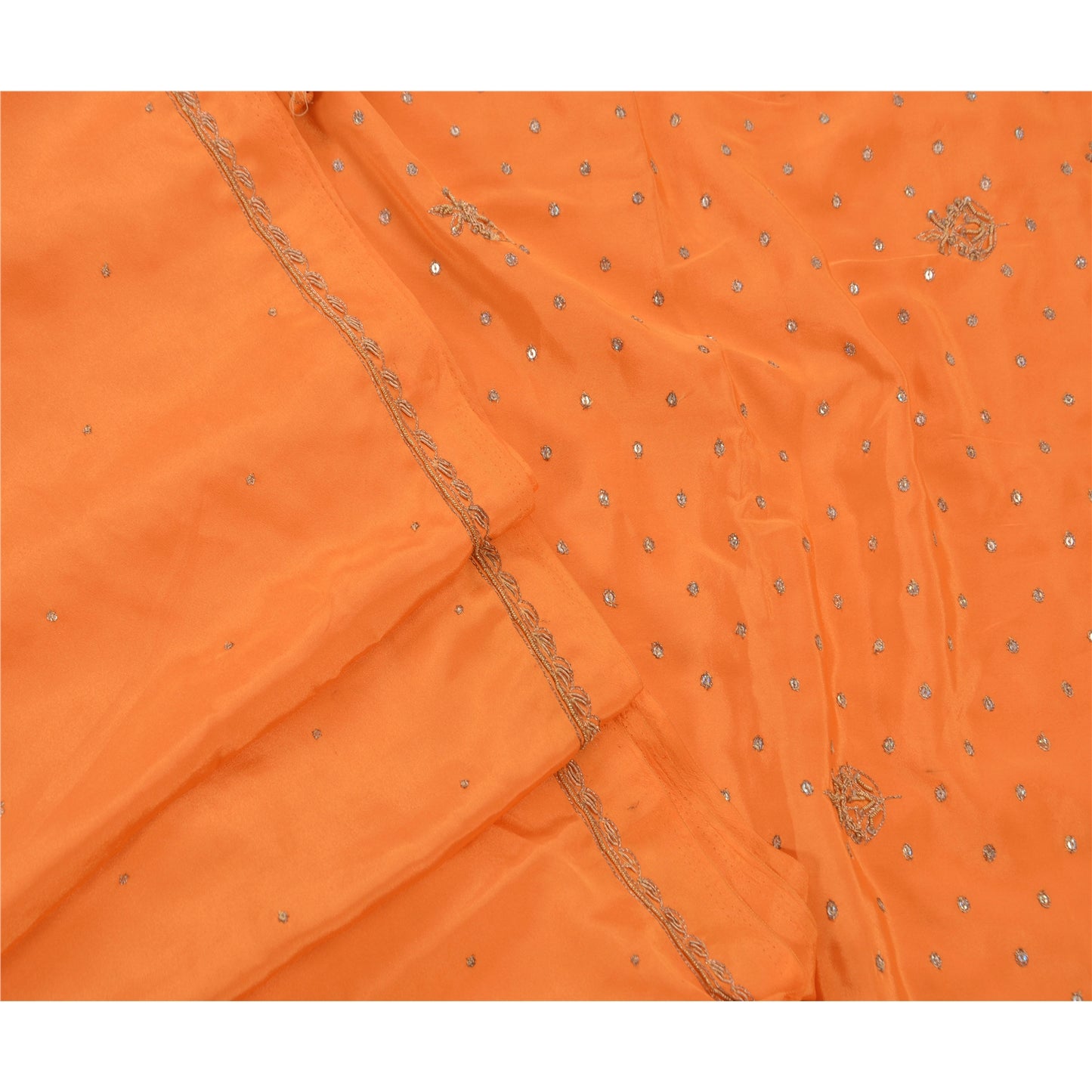 Санскрити Винтаж Антикварный Оранжевый Сари Искусство Шелк Ручная Вышивка Экологичная Ткань Премиум Сари