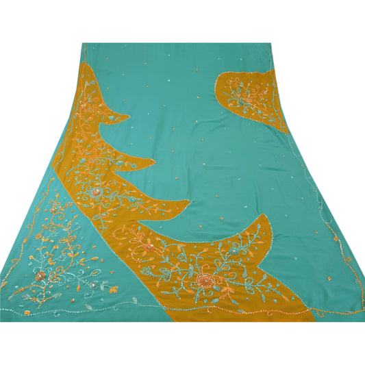 Sanskriti Vintage Indian Saree Georgette Hand Embroidery Sustainable Fabric Premium Sari