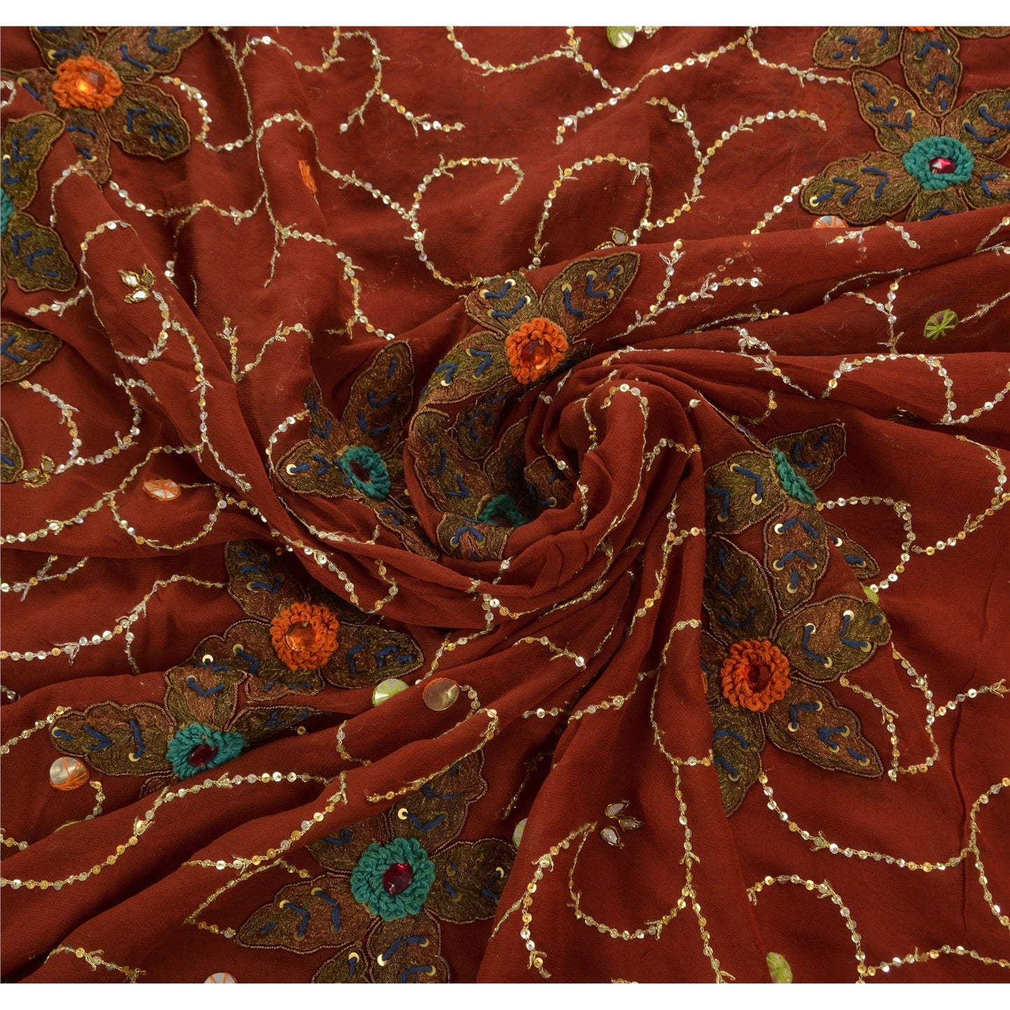 Sanskriti Vintage Antique Vintage Saree Pure Georgette Silk Hand Embroidery Sustainable Fabric Premium Sari