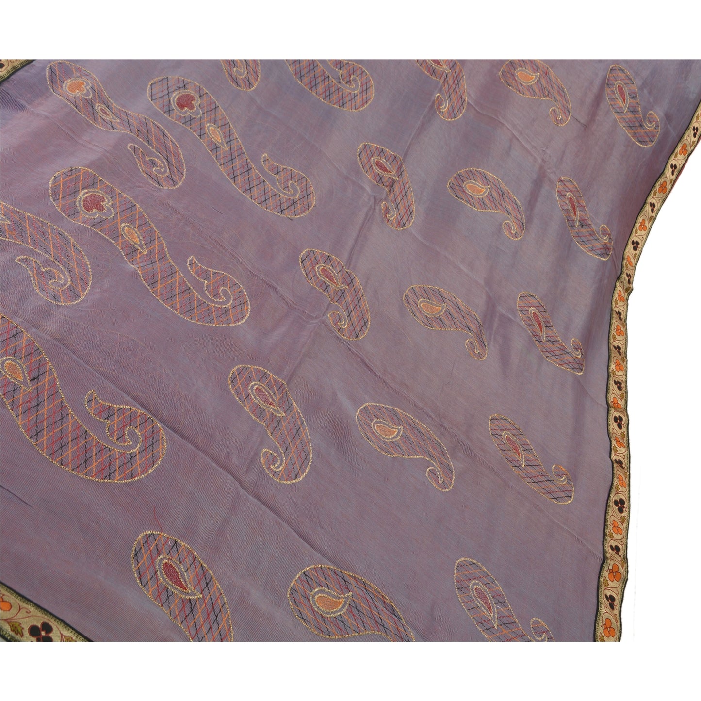 Sanskriti Vintage Antique Indian Saree Silk Blend Embroidery Sustainable Fabric Premium Sari