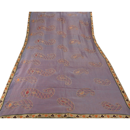 Sanskriti Vintage Antique Indian Saree Silk Blend Embroidery Sustainable Fabric Premium Sari