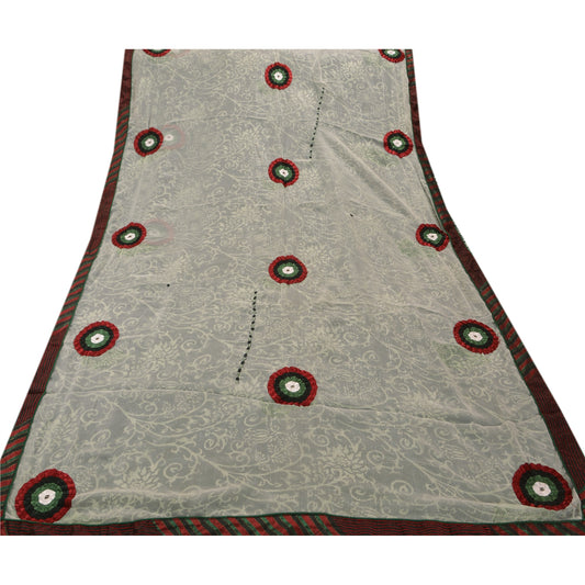 Sanskriti Vintage Saree Georgette Embroidered Woven Sustainable Fabric Cultural Premium Sari