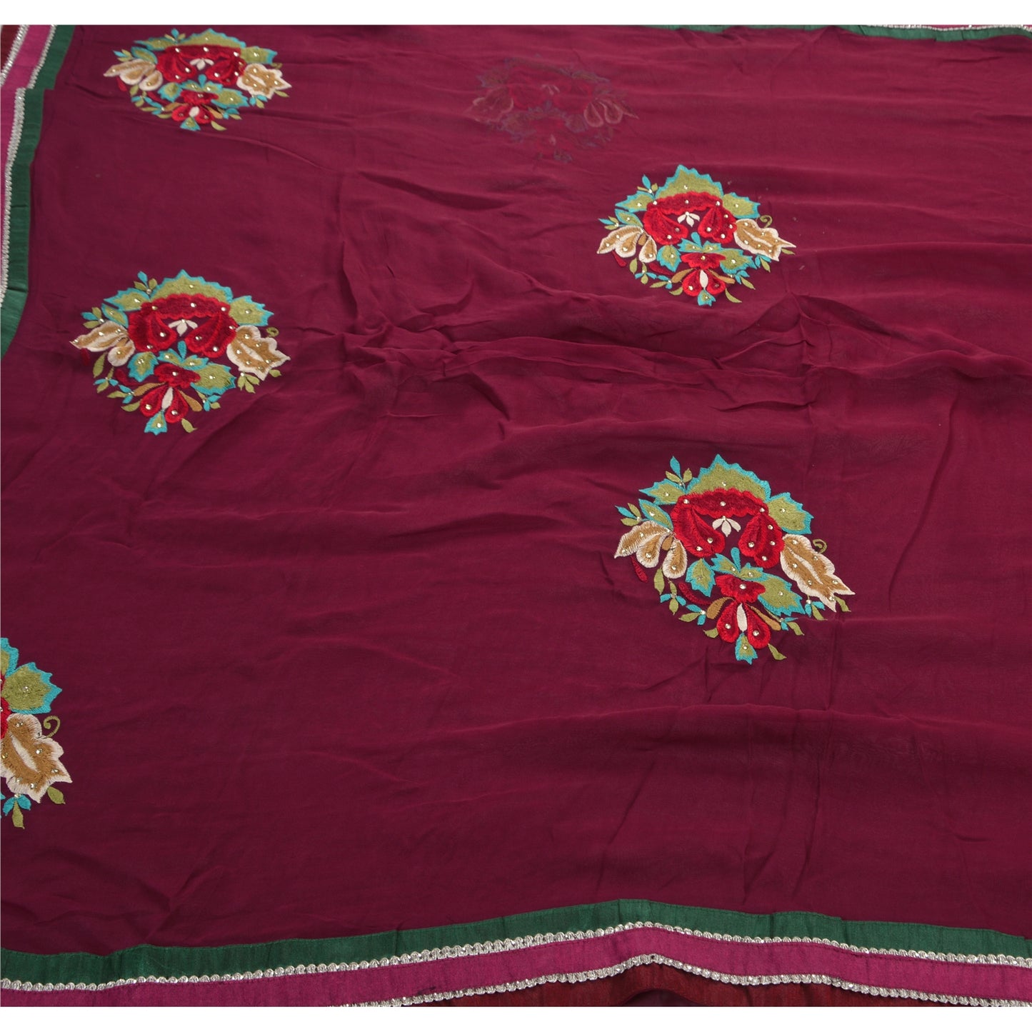 Sanskriti Vintage Indian Saree Blend Georgette Hand Embroidery Sustainable Fabric Premium Sari