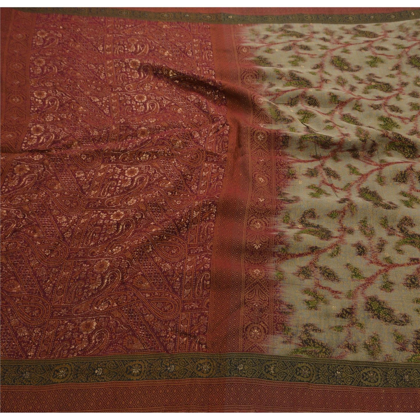 Sanskriti Vintage Indian Saree Silk Blend Woven Craft Sustainable Fabric Premium Sari