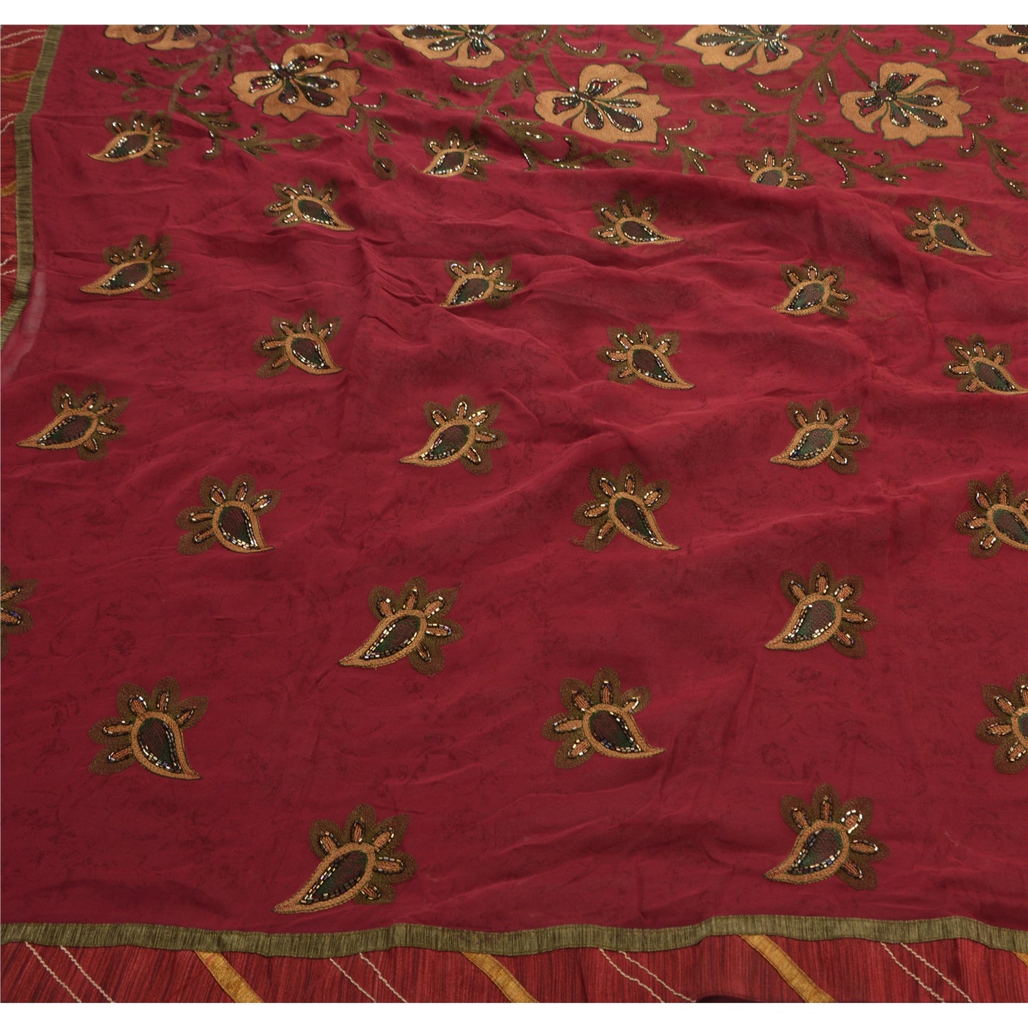 Sanskriti Vintage Indian Saree Blend Georgette Hand Beaded Sustainable Fabric Cultural Premium Sari