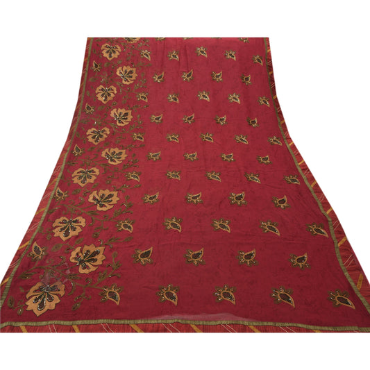 Sanskriti Vintage Indian Saree Blend Georgette Hand Beaded Sustainable Fabric Cultural Premium Sari