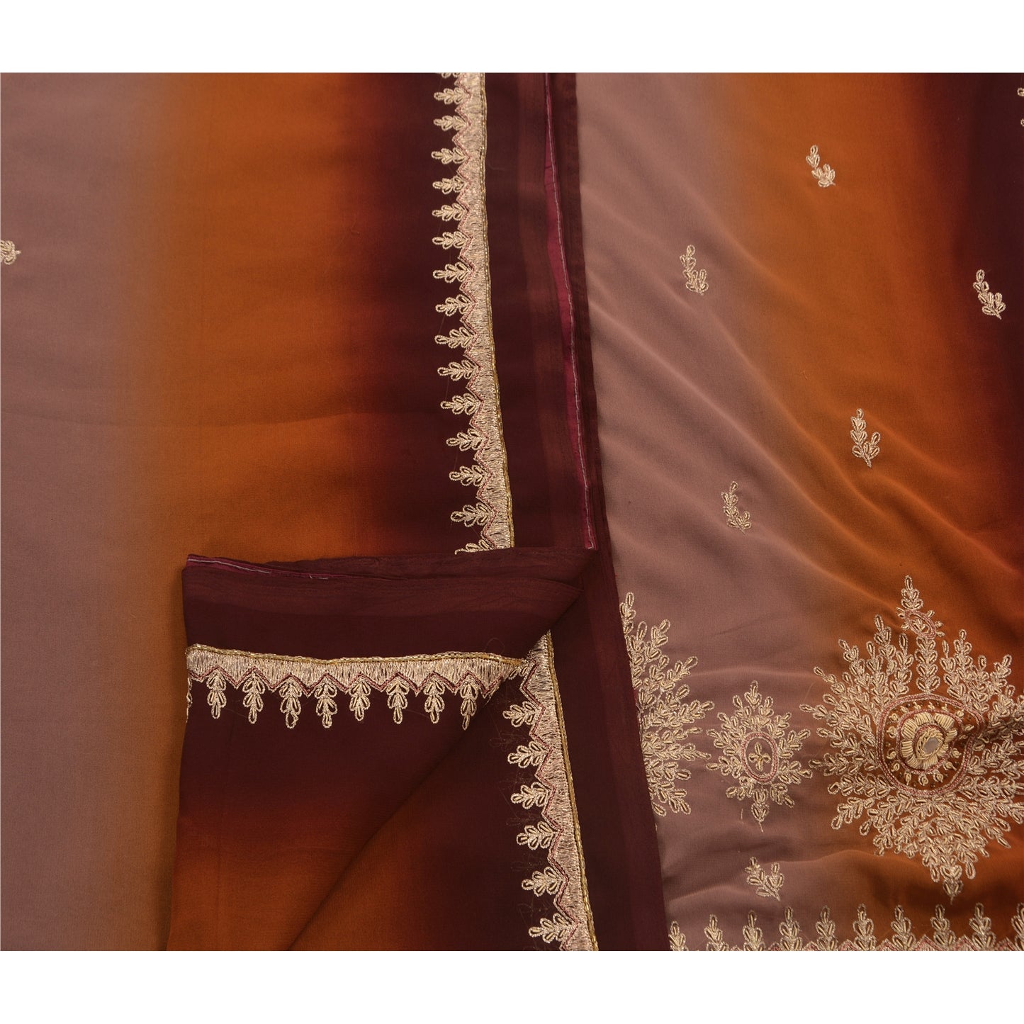 Sanskriti Vintage Indian Saree Georgette Hand Beaded Craft Sustainable Fabric Premium Sari