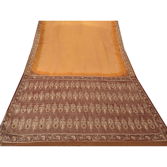 Sanskriti Vintage Antique Vintage Saree Georgette Hand Embroidery Woven Sustainable Fabric Premium Sari