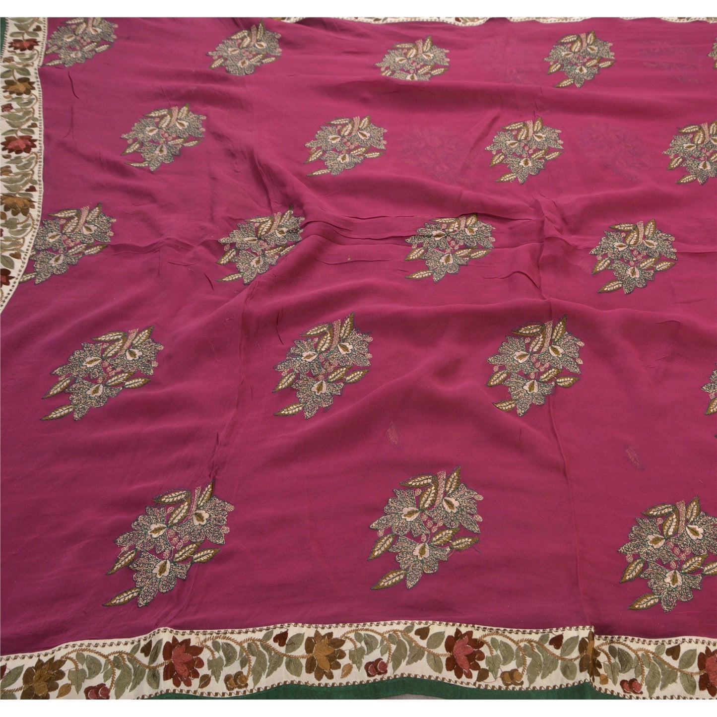 Санскрити Винтаж Сари Смесь Жоржет Ручная Вышивка Розовая Экологичная Ткань Премиум Сари