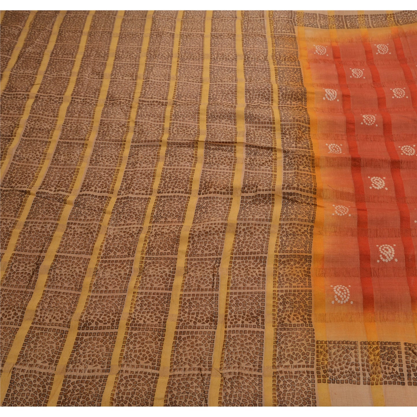 Sanskriti Vintage Antique Saree 100% Pure Silk Printed Craft Sustainable Fabric Premium Sari